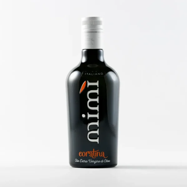 Packshot de bouteille d'huile d'olive extra vierge Mimi Coratina